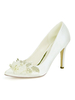 Chaussures de mariage Satin Ivoire bout pointu fleurs talon aiguille chaussures de mariée