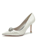 Chaussures de mariage Satin Ivoire Bout pointu Strass Talon aiguille Chaussures de mariée