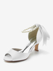 Chaussures De Mariage Satin Perles Blanches Bout Ouvert Escarpins À Bride À La Cheville