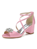 Chaussures de mariage Satin rose bout ouvert strass talons chunky chaussures de mariée