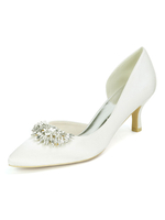 Chaussures de mariage Satin Silver Silver Toe Toe Strass Kitten Teel Chaussures de mariée