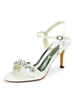 Chaussures de mariage Satin violet bout ouvert strass talon aiguille bride à la cheville talon chaussures de mariée