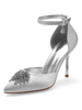 Chaussures de mariage satin violet foncé bout pointu strass talon aiguille bride à la cheville chaussures de mariée