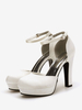Chaussures De Mariage Simple Pour Femmes Satin Blanc Bout Rond Talon Épais Chaussures De Mariée
