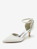 Chaussures De Mariage Soie Satin Bout Pointu Strass Talon Chaussures De Mariée
