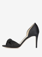 Chaussures de mariage soirée noires en satin nouées à talons hauts et bout ouvert