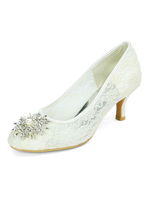 Chaussures de mariage Strass de dentelle blanche Rond Toe Kitten talel chaussures de mariée