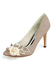 Chaussures de mariage Tissu pailleté Champagne bout pointu fleurs talon aiguille chaussures de mariée