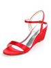 Chaussures de mariage True Red Satin Buckle Open Toe Wedge Heel Chaussures de mariée