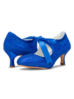 Chaussures de mariage vintage bleu Mary Jane bout rond chaton talon 2.4 "chaussures de mariée