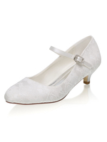 Chaussures de mariage vintage ronde Ivoire Kitten Toe Talon Mary Jane Chaussures de mariée