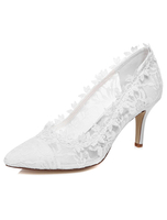 Chaussures de mariée à talons en dentelle blanc talons couverts