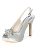 Chaussures de mariée argent en satin bout ouvert talon haut chaussures mariage