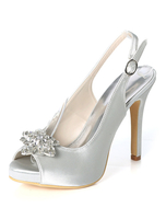 Chaussures de mariée argent en satin bout ouvert talon haut chaussures mariage