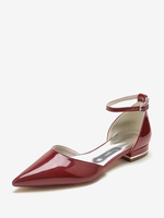 Chaussures De Mariée Ballerines De Mariée Vernis Bout Pointu À Lacet