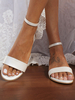 Chaussures De Mariée Blanches Femmes Bout Ouvert Bride À La Cheville Chaussures De Mariage Plates