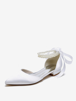 Chaussures De Mariée Bride Perles Lacet Nœud Mariage Satin Bout Pointu