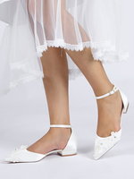 Chaussures De Mariée Chaussures Plates De Mariage Satin Fleur à Bride Bout Pointu