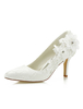 Chaussures de mariée en dentelle Ivoire à bouts pointus Fleurs Slip On Chaussures de mariée Talons hauts