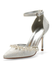 Chaussures de mariée en dentelle Perles ivoire Bout pointu Talon aiguille Chaussures de mariée