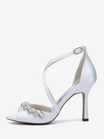 Chaussures de mariée en satin à bout ouvert et strass croisés