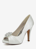 Chaussures de mariée en satin à bout ouvert et talons hauts plissés avec strass