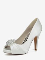 Chaussures de mariée en satin à bout ouvert et talons hauts plissés avec strass