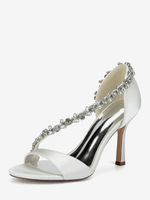 Chaussures de mariée en satin à bout pointu et talons hauts avec strass