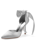 Chaussures de mariée en satin argent clouté bout pointu talon aiguille chaussures de mariée
