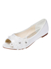 Chaussures de mariée en satin blanc Peep Toe perles chaussures de mariée plates