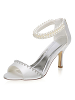 Chaussures de mariée en satin Satin Ivoire Peep Toe Pearls Stiletto Heel 3.1 "Chaussures de mariée