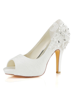 Chaussures de mariée ivoire en dentelle bout pointu talon haut