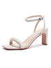 Chaussures de mariée perles cuir PU bout carré chaussures de mariée talon chiot