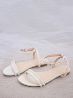 Chaussures De Mariée Plates Blanches À Bout Ouvert Perles Chaussures De Mariage