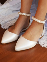 Chaussures De Mariée Plates Blanches À Bout Pointu Avec Bride À La Cheville Chaussures De Mariage