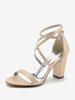 Chaussures De Mariée Pour Femme Satin Champagne Bout Ouvert Talon Épais Chaussures De Mariage À Lacet Cheville