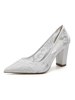 Chaussures de mariée pour femmes brodées en dentelle à bout pointu chaussures de mariée à talons épais