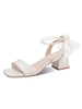 Chaussures de mariée pour femmes nœuds en cuir PU bout carré chaussures de mariée à talons épais