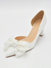 Chaussures de mariée pour femmes nœuds en cuir verni bout pointu talon épais chaussures de mariée