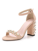 Chaussures de mariée pour femmes perles micro suède bout rond talon épais chaussures de mariée