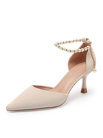 Chaussures de mariée pour femmes Perles Soie et satin Bout pointu Talon bobine Chaussures de mariée