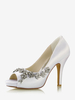 Chaussures De Mariée Pour Femmes Satin Blanc Bout Ouvert Strass Talon Chaussures De Mariage