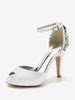 Chaussures De Mariée Pour Femmes Satin Bout Ouvert Strass Talon Épais Chaussures De Mariage