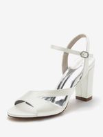 Chaussures De Mariée Pour Femmes Satin Bout Ouvert Talon Épais Chaussures De Mariage