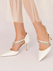 Chaussures de mariée pour femmes Strass Dentelle Bout pointu Talon aiguille Chaussures de mariée