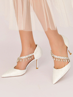 Chaussures de mariée pour femmes Strass Dentelle Bout pointu Talon aiguille Chaussures de mariée