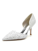Chaussures de mariée pour femmes Strass Dentelle Bout pointu Talon aiguille Chaussures de mariée