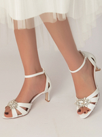 Chaussures de mariée pour femmes Strass Paillettes Tissu Bout ouvert Talon épais Chaussures de mariée