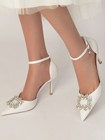 Chaussures de mariée pour femmes Strass Paillettes Tissu Bout pointu Talon aiguille Chaussures de mariée
