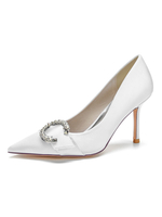 Chaussures de mariée pour femmes Strass Satin Bout pointu Talon aiguille Chaussures de mariée